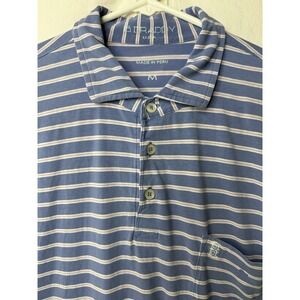 B Draddy M Golf Polo‎ Blue Pink White Stripe Note BCC Logo Lightweight Cotton